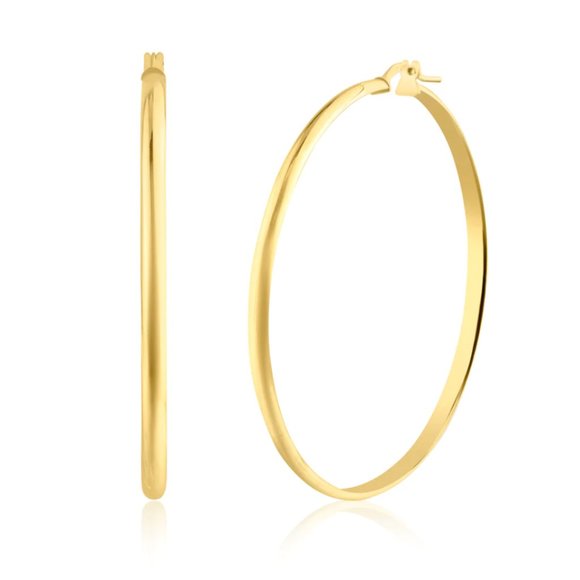 Sterling Silver 925 Gold Plated Silver Dome Hoop Earrings 50mm - Picture 3 of 4